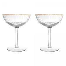 CJ 2 TACAS DE CRISTAL COUPE C/FIO DE OURO LINES 250ML