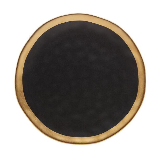 PRATO RASO DE PORCELANA PRETO E DOURADO DUBAI 25cm
