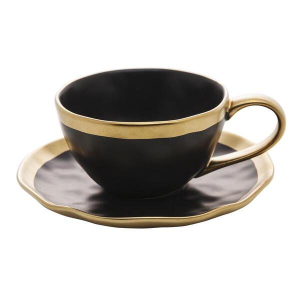 XICARA DE CHA DE PORCELANA PRETO E DOURADO DUBAI 200ml
