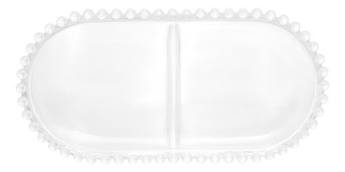 Petisqueira Oval com Divisória Cristal Pearl - DoceLar Loja