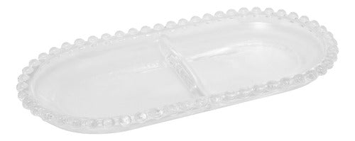 Petisqueira Oval com Divisória Cristal Pearl - DoceLar Loja