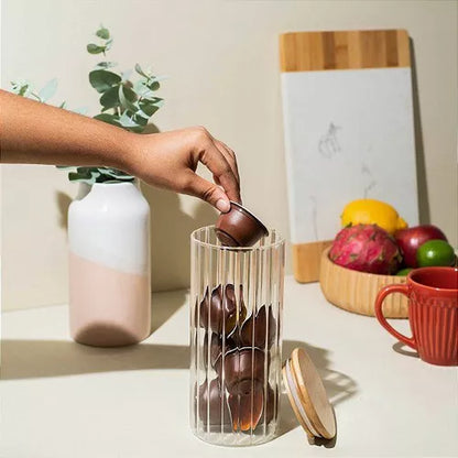 Pote De Vidro Canelado Com Tampa De Bambu 1.1L - DoceLar Loja