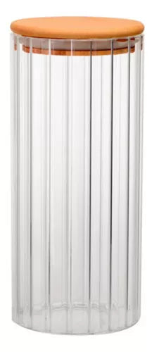 Pote De Vidro Canelado Com Tampa De Bambu 1.1L - DoceLar Loja