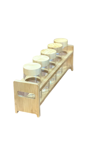 CJ 5 Potes de Vidro c/Tampa e Suporte Bambu - DoceLar Loja