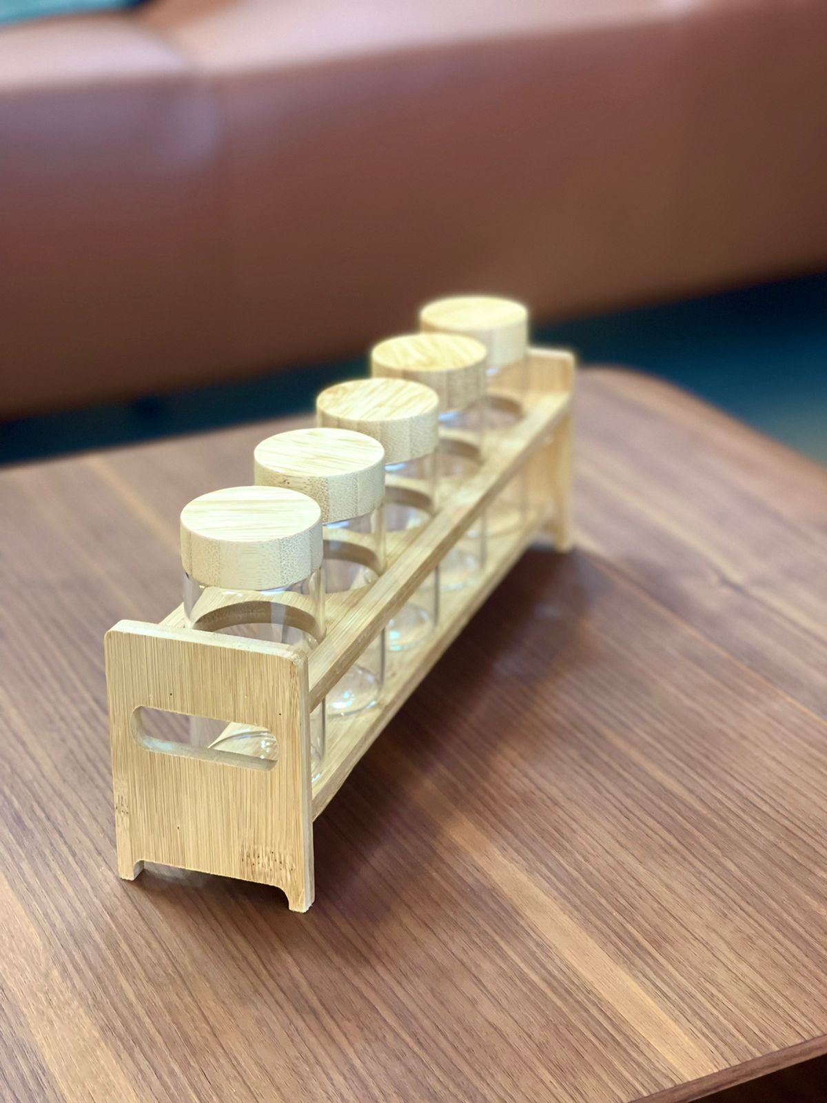 CJ 5 Potes de Vidro c/Tampa e Suporte Bambu - DoceLar Loja