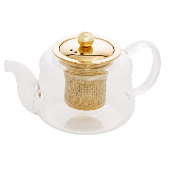 Chaleira de Vidro c/Infusor Dourado - DoceLar Loja