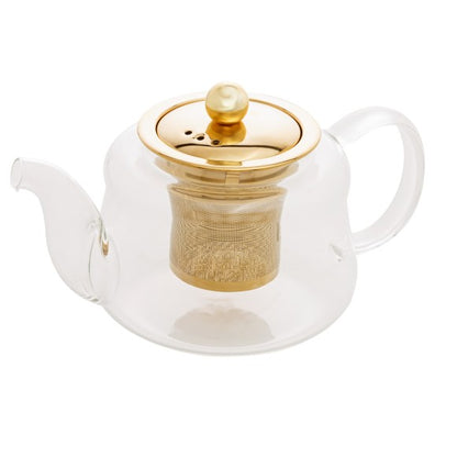 Chaleira de Vidro c/Infusor Dourado - DoceLar Loja