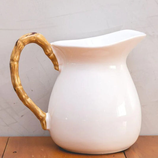 Jarra Grande de Cerâmica Branca - Bambu - DoceLar Loja