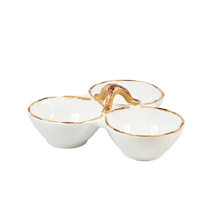 Petisqueira 3 Divisórias Borda de Bambu Natural - DoceLar Loja