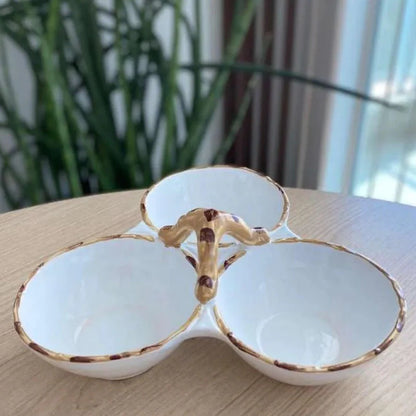 Petisqueira 3 Divisórias Borda de Bambu Natural - DoceLar Loja