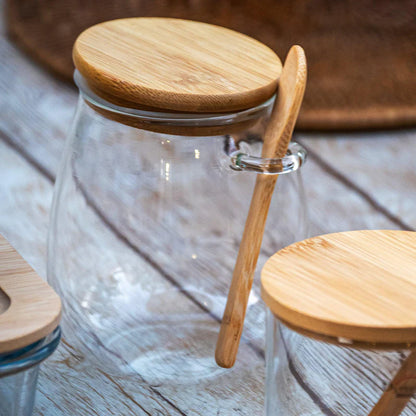 Porta Mantimento com Tampa e Colher em Bambu-M - DoceLar Loja