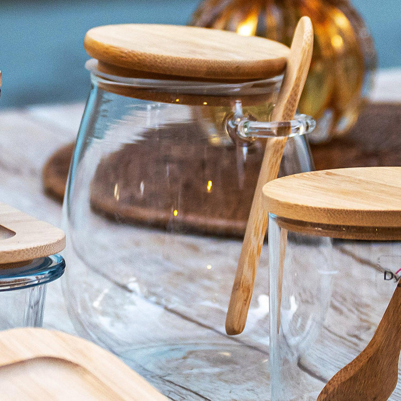 Porta Mantimento com Tampa e Colher em Bambu-G - DoceLar Loja