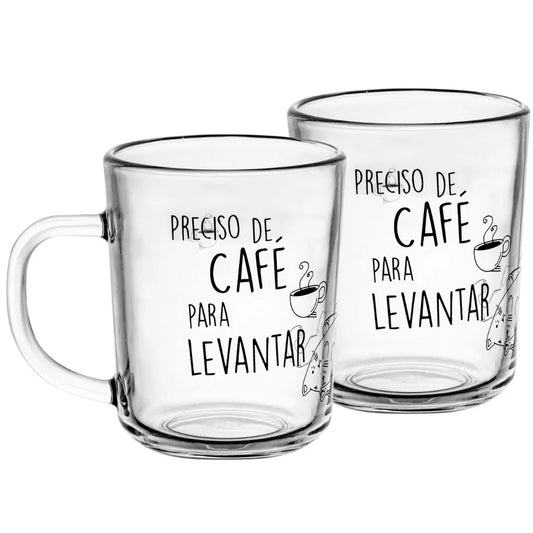 CJ 2 CANECAS DE VIDRO CAFÉ PARA LEVANTAR 220ML