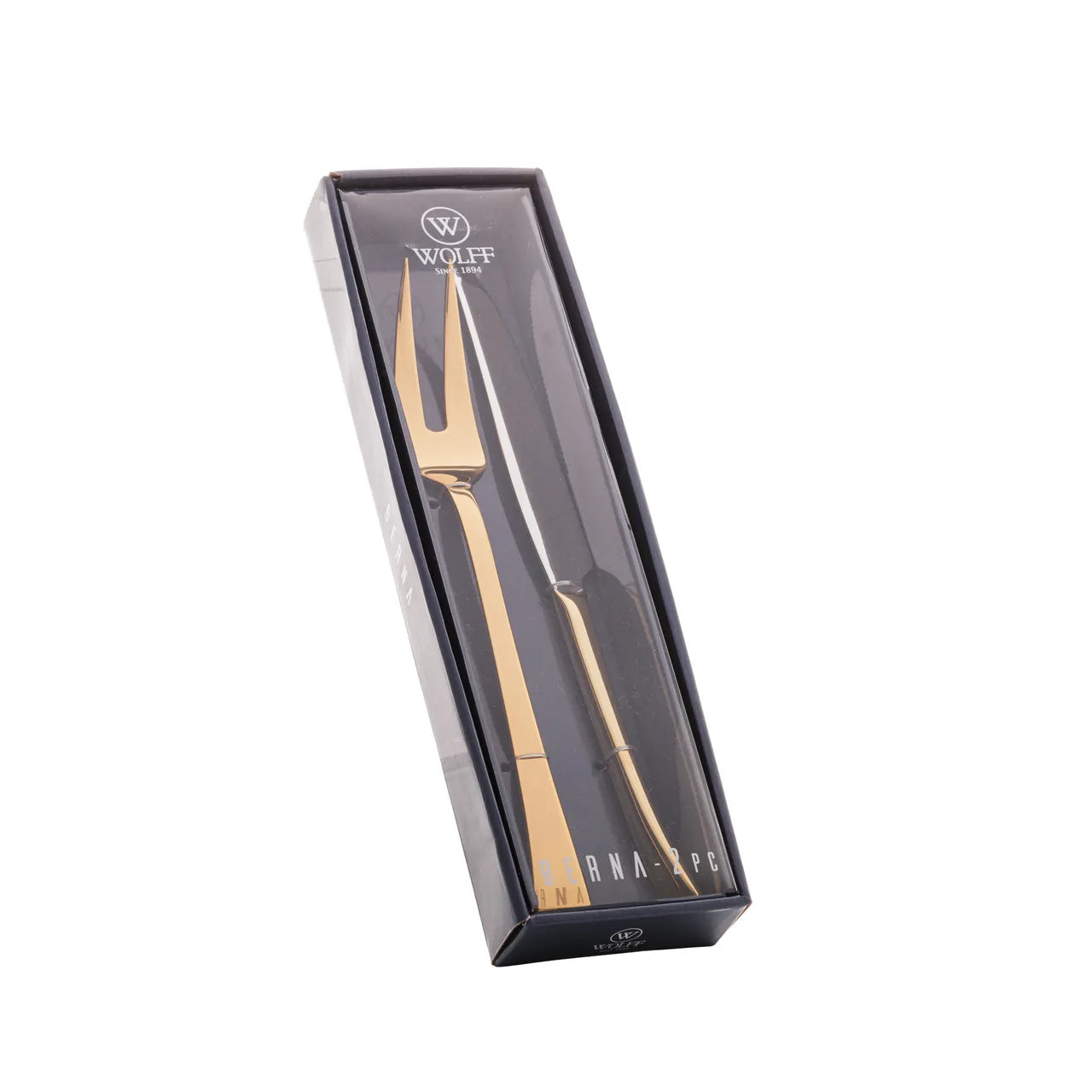 CJ 2PC FACA E GARFO ACO INOX P/ASSADO BERNA DOURADO
