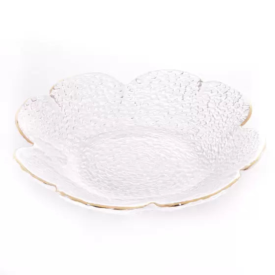 Bowl Cristal Martelado com Borda Dourada Taj Flor-M - DoceLar Loja