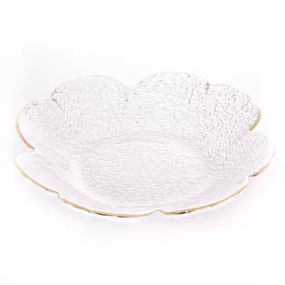 Bowl Cristal Martelado com Borda Dourada Taj Flor-M - DoceLar Loja