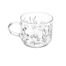 CANECA DE VIDRO RESISTENTE AO CALOR FLOR 120ML