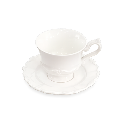 Conjunto 6 Xícaras de Café de Porcelana com Pires Fancy Branco