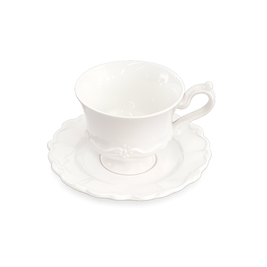 Conjunto 6 Xícaras de Café de Porcelana com Pires Fancy Branco