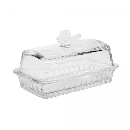 MANTEIGUEIRA DE VIDRO COM TAMPA BUTTERFLY 17CM X 10,5CM X 10CM