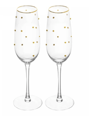 CJ 2 TACAS PARA CHAMPANHE BALLS FIO DE OURO 220ML VIDRO