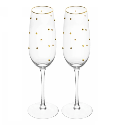 CJ 2 TACAS PARA CHAMPANHE BALLS FIO DE OURO 220ML VIDRO