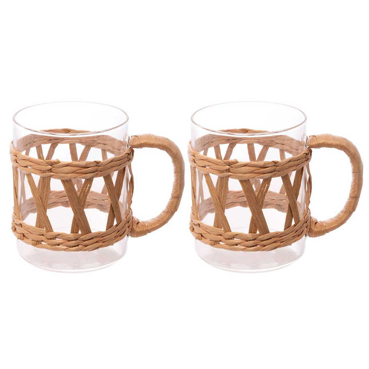 CJ 2 CANECAS DE VIDRO E FIBRA NATURAL 400ML