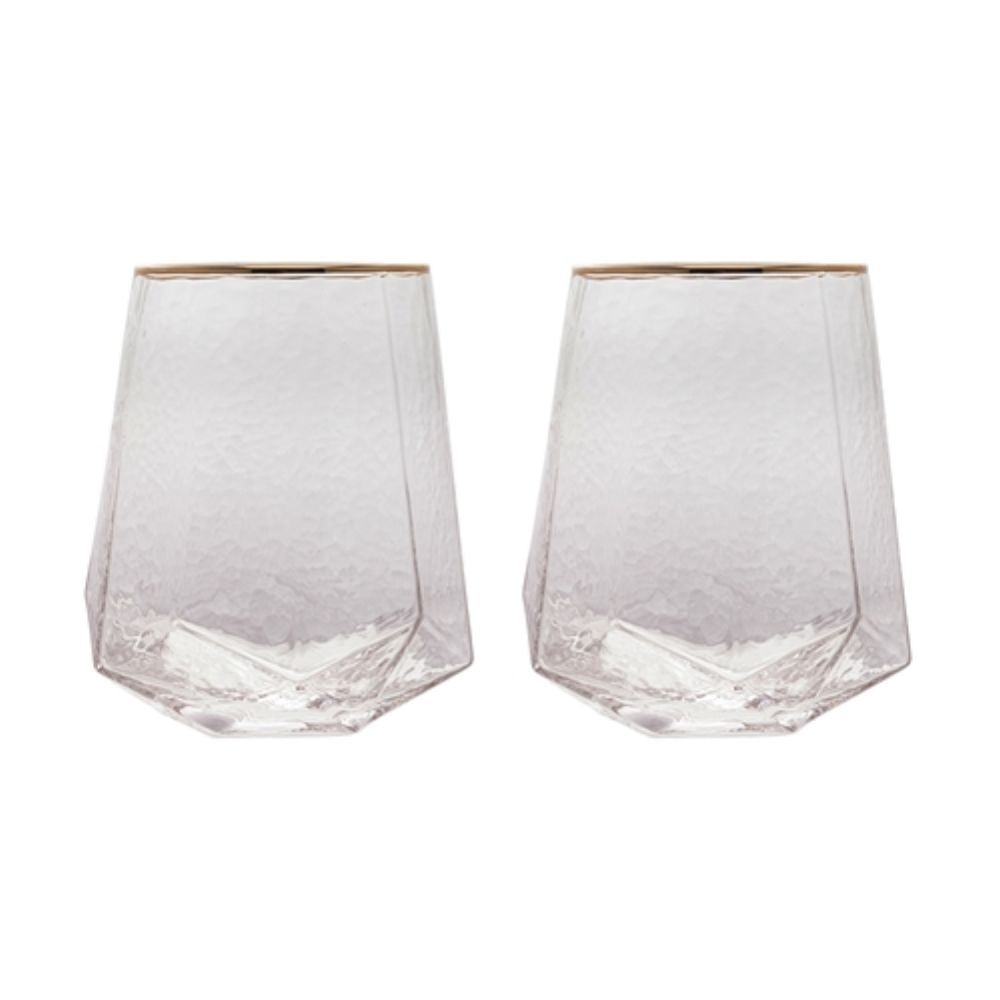 CJ 2 COPOS BAIXOS DE CRISTAL DE CHUMBO C/FIO DE OURO TAJ 550ml