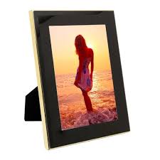 PORTA-RETRATO DE ACO INOX COM VIDRO PRETO 13CM X 18CM