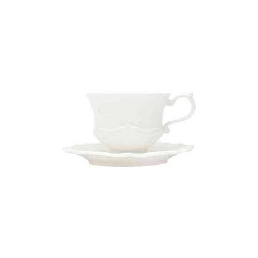 CONJUNTO 6 XÍCARAS DE CHÁ DE PORCELANA COM PIRES FANCY BRANCO