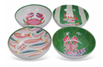 CJ DE BOWLS EM MELAMINA MIX PEIXES LAGOSTA E CARANGUEJO VERDE E BRANCO 4PCS