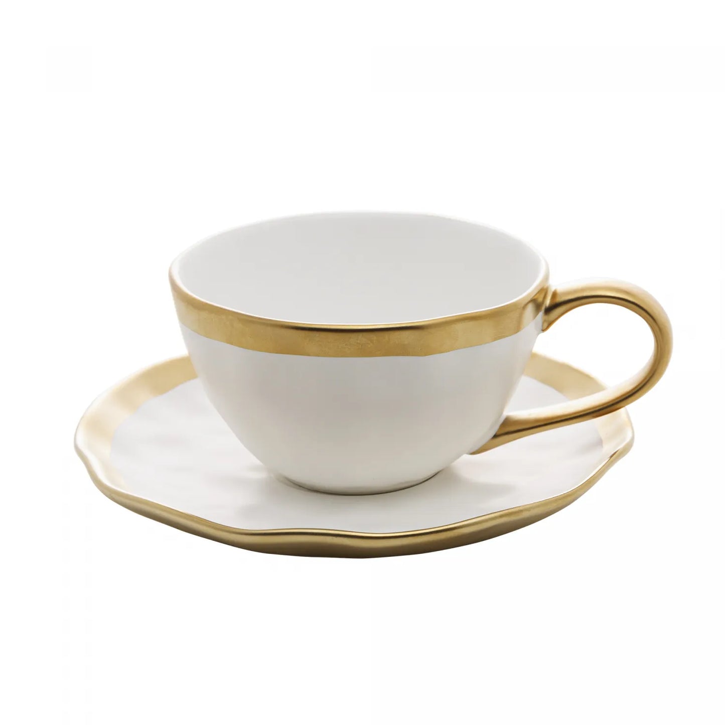 Xícara de Chá c/Pires Porcelana Branco e Dourado Dubai