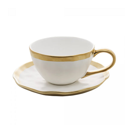 Xícara de Chá c/Pires Porcelana Branco e Dourado Dubai