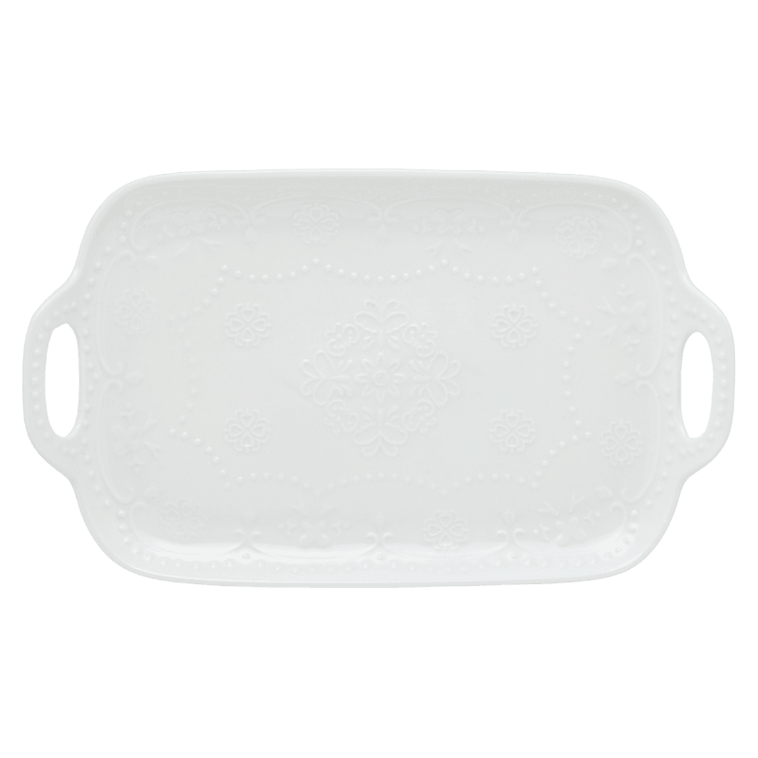 Bandeja de Porcelana com Alça Butterfly Branca - DoceLar Loja