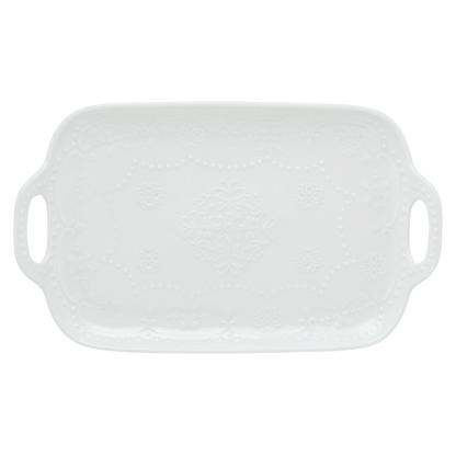 Bandeja de Porcelana com Alça Butterfly Branca - DoceLar Loja
