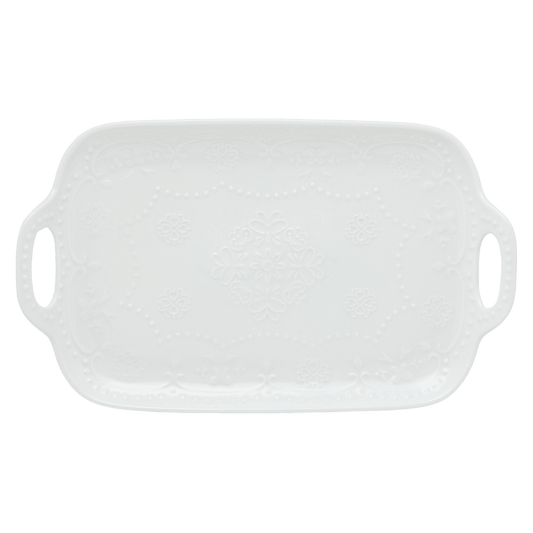 Bandeja de Porcelana com Alça Butterfly Branca - DoceLar Loja