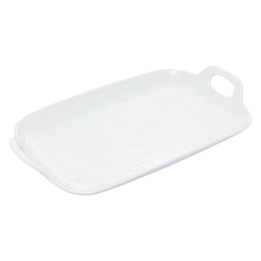 Bandeja de Porcelana com Alça Butterfly Branca - DoceLar Loja