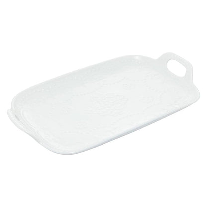 Bandeja de Porcelana com Alça Butterfly Branca - DoceLar Loja
