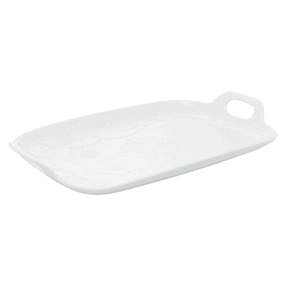 Bandeja de Porcelana com Alça Butterfly Branca - DoceLar Loja