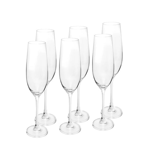 CJ 6 TACAS CRISTAL ECOLOGICO (LIVRE DE CHUMBO) P/CHAMPAGNE COLUMBA 260ml
