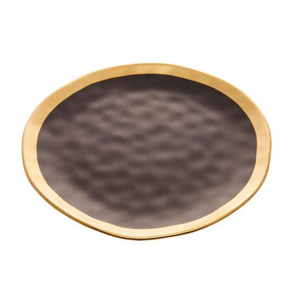 PRATO RASO DE PORCELANA PRETO E DOURADO DUBAI 25cm