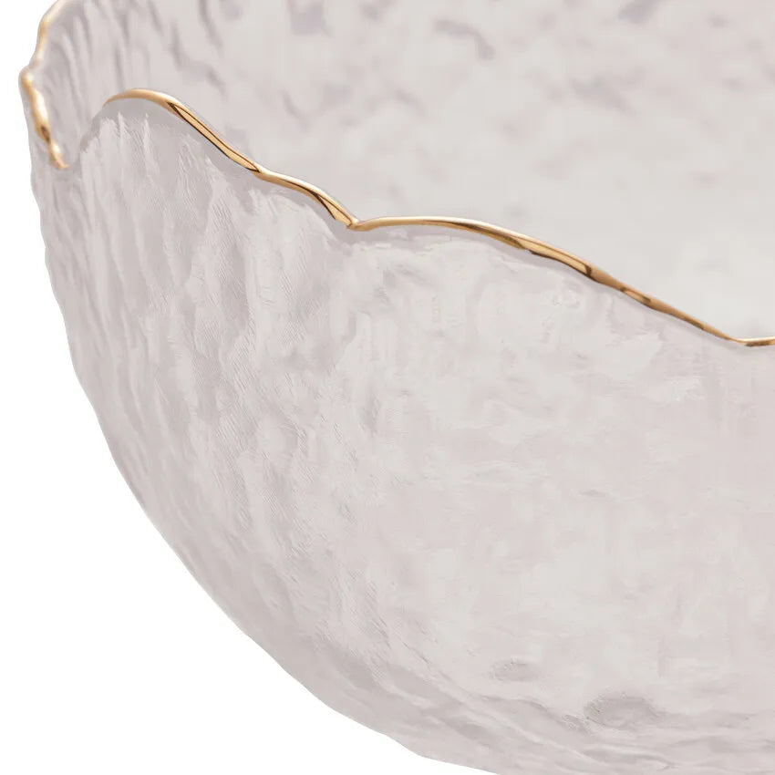 Bowl Cristal Martelado com Borda Dourada Taj-G - DoceLar Loja