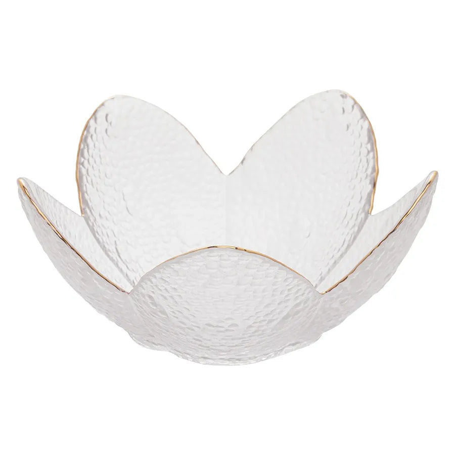 Bowl Cristal Martelado Taj Flor com Borda Dourada-P - DoceLar Loja
