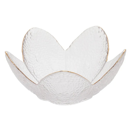 Bowl Cristal Martelado Taj Flor com Borda Dourada-P - DoceLar Loja