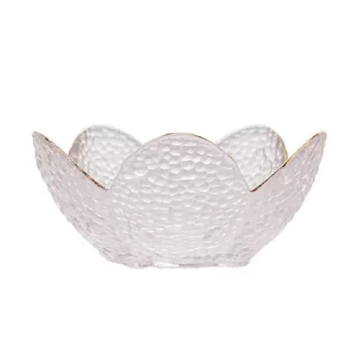Bowl Cristal Martelado Taj Flor com Borda Dourada-P - DoceLar Loja