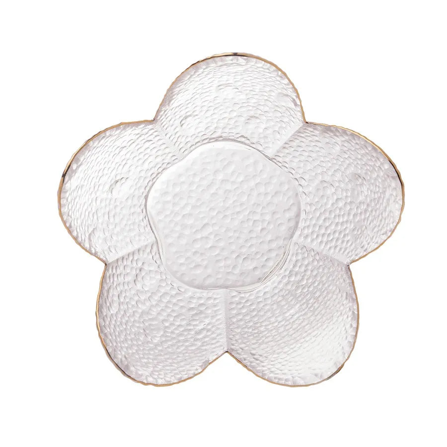 Bowl Cristal Martelado Taj Flor com Borda Dourada-P - DoceLar Loja