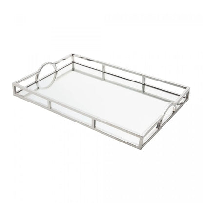 BANDEJA DE AÇO INOX DETALHE ALÇA COM ESPELHO 56CM X 36CM X 6,5CM