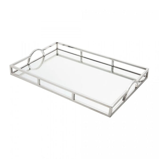 BANDEJA DE AÇO INOX DETALHE ALÇA COM ESPELHO 56CM X 36CM X 6,5CM