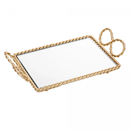 BANDEJA RETANGULAR DECORATIVA CORTESIA 20CM X 12CM X 3CM DOURADA METAL