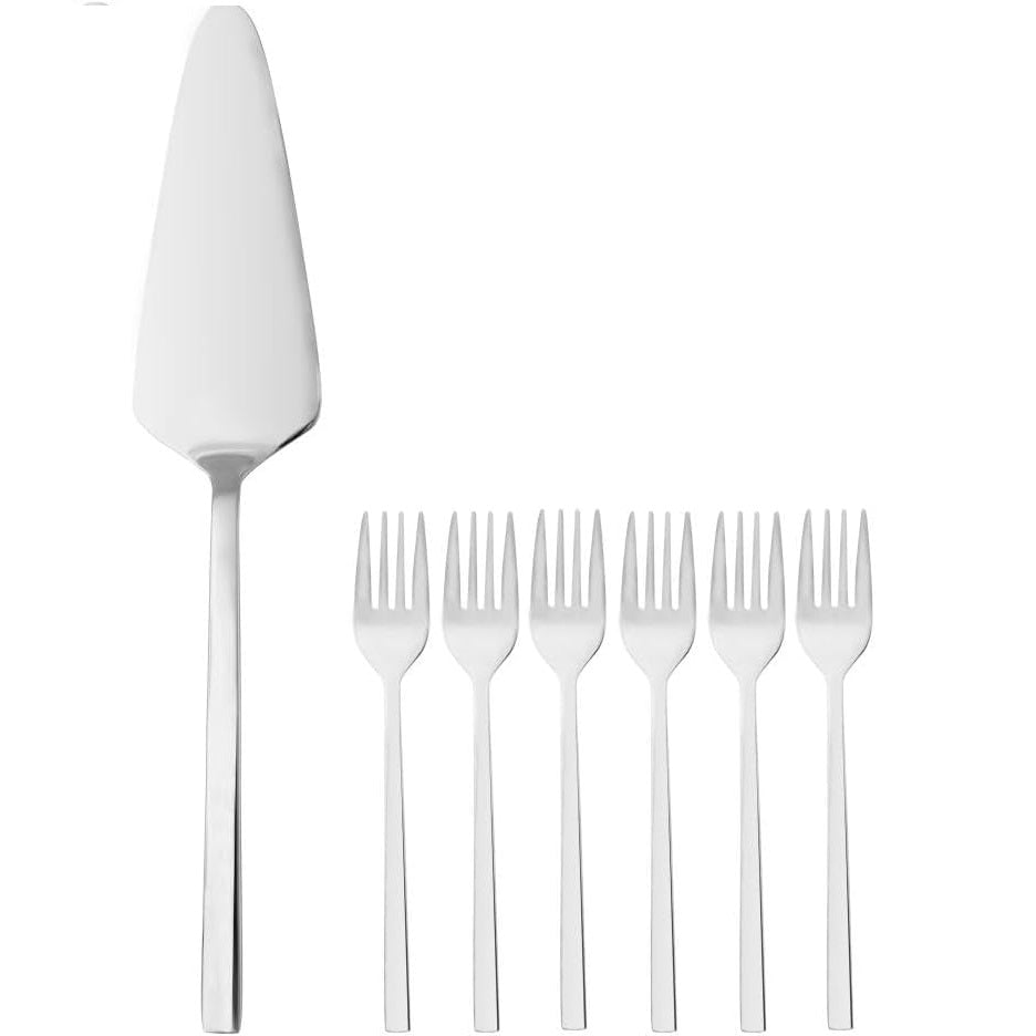 CJ 7 PECAS ESPATULA PARA BOLO E 6 GARFOS PARA SOBREMESA FIRENZE ACO INOX